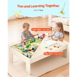 Puinen kolmitoiminen junarata ja aktiviteettipöytä 120-osainen käännettävällä kannella