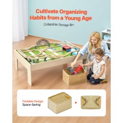 Puinen kolmitoiminen junarata ja aktiviteettipöytä 120-osainen käännettävällä kannella