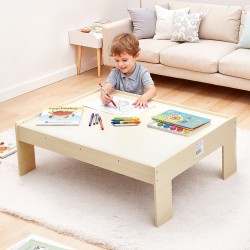 Puinen kolmitoiminen junarata ja aktiviteettipöytä 120-osainen käännettävällä kannella