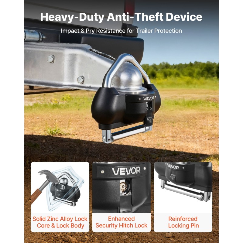 Perävaunun vetokytkinlukko sinkkiseosrunko musta 1 kpl sopii 1‑7/8, 2 ja 2‑5/16 tuumaa