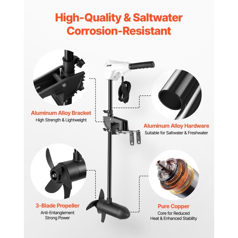 Sähköinen perämoottori 24-volttinen 86-paunan työntövoima 36-tuumainen akseli transomiin kiinnitettävä
