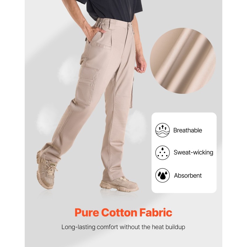 Palosuojatut miesten puuvillaiset työhousut monitaskuiset khaki koko XL