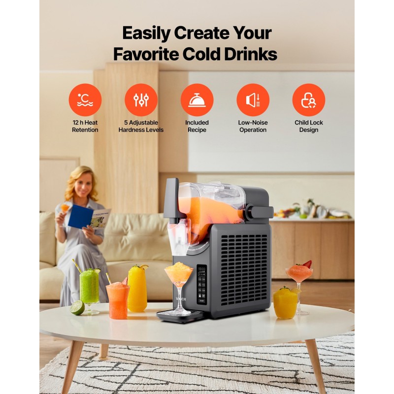 Slushkone 2,6 L säiliöllä kotikäyttöön 5 esiasetettua ohjelmaa itsepuhdistus