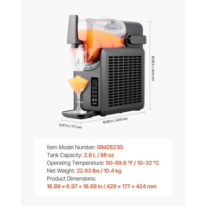 Slushkone 2,6 L säiliöllä kotikäyttöön 5 esiasetettua ohjelmaa itsepuhdistus