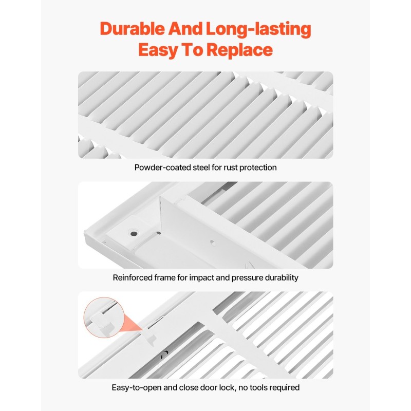 Palautusilmaritilä jauhemaalattu teräs viistot säleet 1-tuuman suodattimelle seinä- ja kattokäyttöön