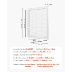 Palautusilmasäleikkö jauhemaalattu teräs 50 x 63 cm irrotettavalla etupaneelilla