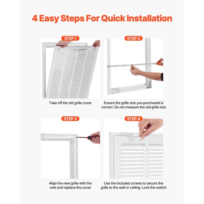 Paluuilmasuodatinritilä jauhemaalattua terästä 50,5×50,5 senttimetriä seinä ja katto