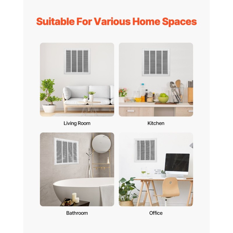 Paluuilmasuodatinritilä jauhemaalattua terästä 50,5×50,5 senttimetriä seinä ja katto