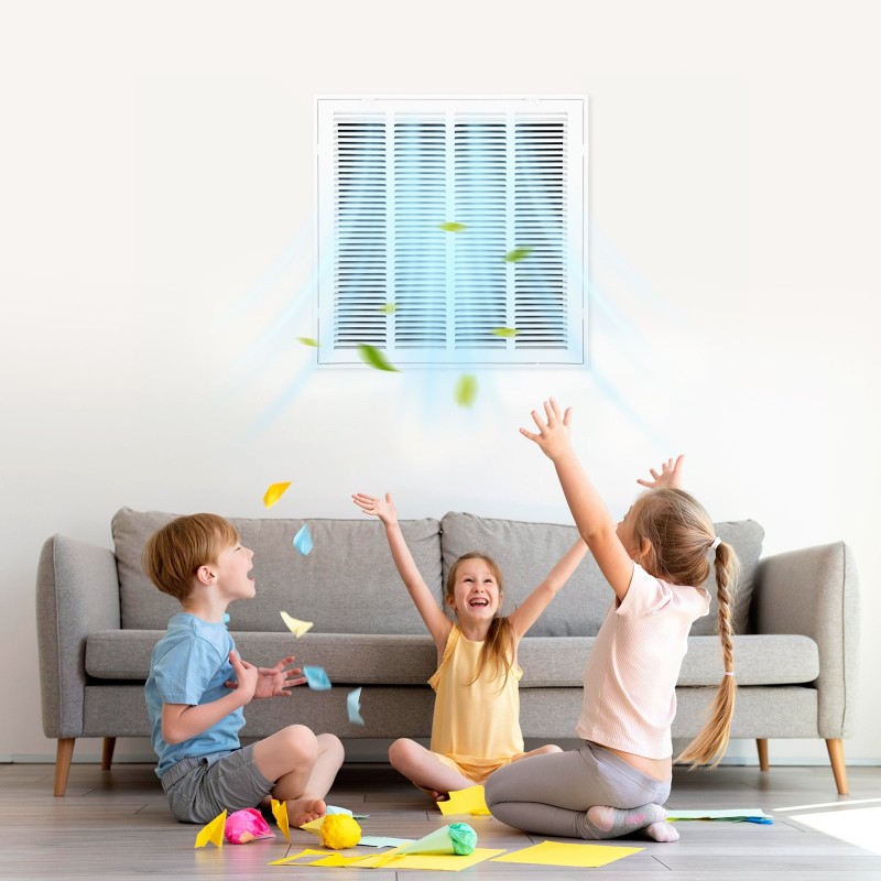 Paluuilmasuodatinritilä jauhemaalattua terästä 50,5×50,5 senttimetriä seinä ja katto