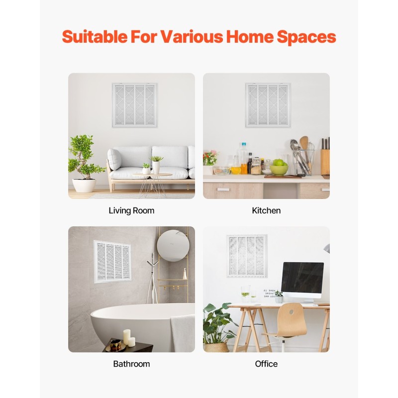 Palautusilman suodatinsäleikkö jauhemaalattu teräs 50,5 x 50,5 cm seinäasennukseen MERV8-suodatin