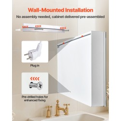 Seinäkiinnitteinen lääkekaappi peilillä 60 x 80 cm kolmivärinen himmennettävä LED-valaistus integroidulla pistorasialla