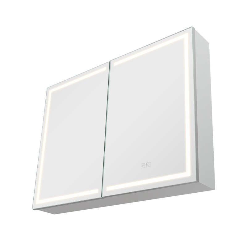 Seinäkiinnitteinen lääkekaappi peilillä 60 x 80 cm kolmivärinen himmennettävä LED-valaistus integroidulla pistorasialla