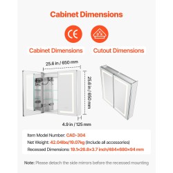 LED-valaistu peilikaappi kylpyhuoneeseen 650x125x650 mm kosketusohjaus huurteenpoisto