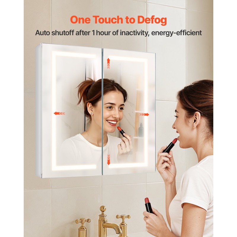 LED-valaistu peilikaappi kylpyhuoneeseen 650x125x650 mm kosketusohjaus huurteenpoisto