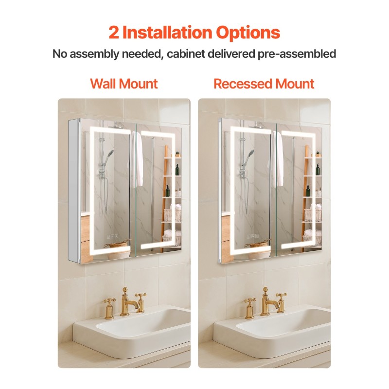 LED-valaistu peilikaappi kylpyhuoneeseen 650x125x650 mm kosketusohjaus huurteenpoisto