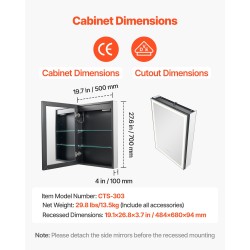 Lääkekaappi valopeilillä 50 x 70 cm LED-valaistus 3 värilämpötilalla