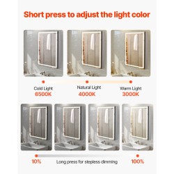 Lääkekaappi valopeilillä 50 x 70 cm LED-valaistus 3 värilämpötilalla