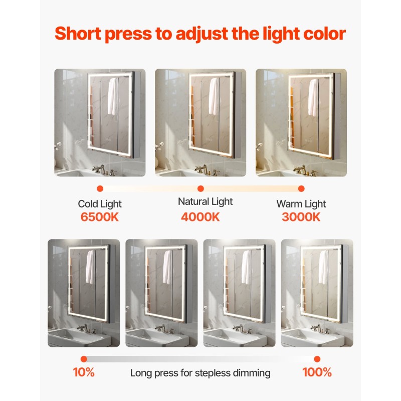 Lääkekaappi valopeilillä 50 x 70 cm LED-valaistus 3 värilämpötilalla