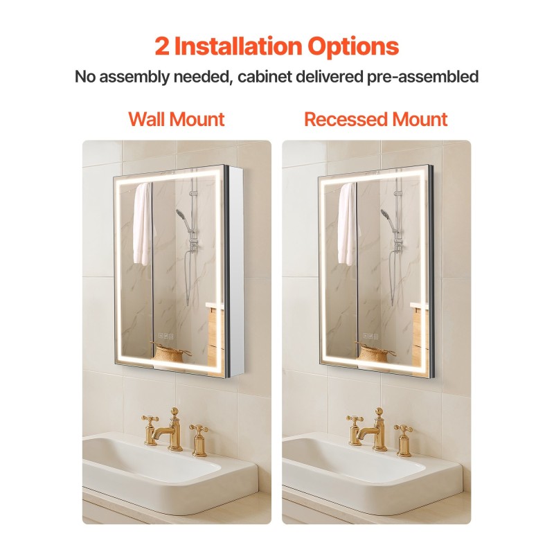 Lääkekaappi valopeilillä 50 x 70 cm LED-valaistus 3 värilämpötilalla