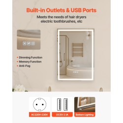 Lääkekaappi valopeilillä 50 x 70 cm LED-valaistus 3 värilämpötilalla