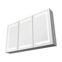 Seinälle asennettava lääkekaappi 100 x 60 cm karkaistulla lasipeilillä himmennettävä kolmivärinen LED valaistus