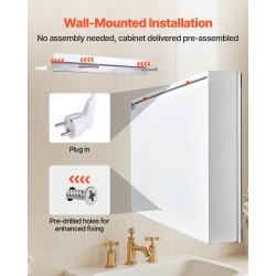 Seinälle asennettava lääkekaappi 100 x 60 cm karkaistulla lasipeilillä himmennettävä kolmivärinen LED-valaistus