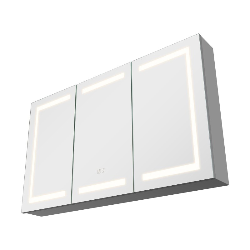 Seinälle asennettava lääkekaappi 100 x 60 cm karkaistulla lasipeilillä himmennettävä kolmivärinen LED-valaistus