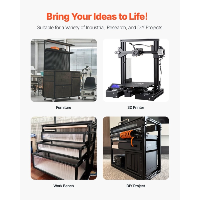 T-ura 2020 alumiiniprofiilisarja 10 kpl 1000 mm musta anodisoitu 6063-T5