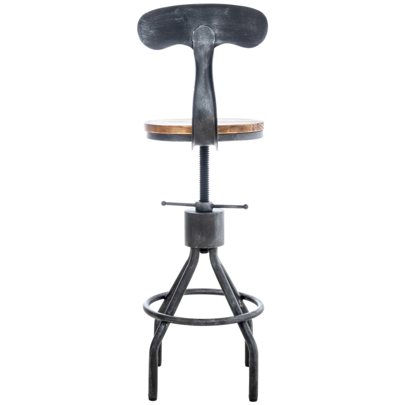 Tyylikäs säädettävä baarijakkara puuistuimella ja metalliselkänojalla