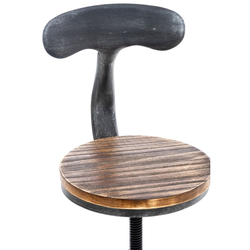 Tyylikäs säädettävä baarijakkara puuistuimella ja metalliselkänojalla