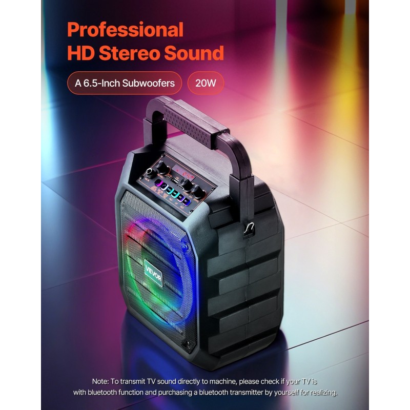 Karaokelaite 20-watin teho 6,5-tuuma kaiutin kaksi langatonta mikrofonia Bluetooth 5.1 ladattava akku