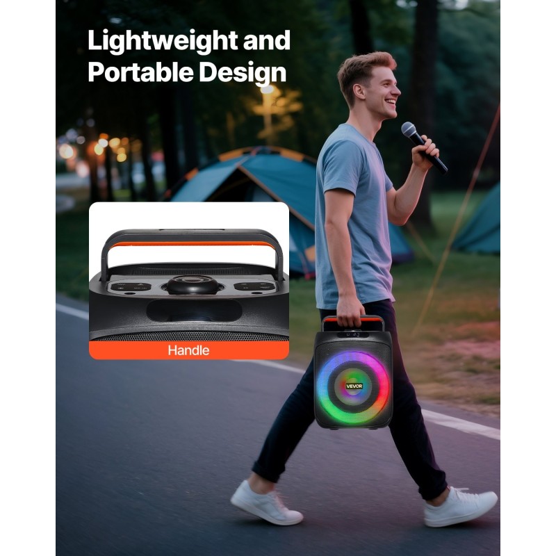 Kannettava karaokelaite 30W 6.5-tuumainen kaiutin 2 langatonta mikrofonia LED-valot ladattava akku