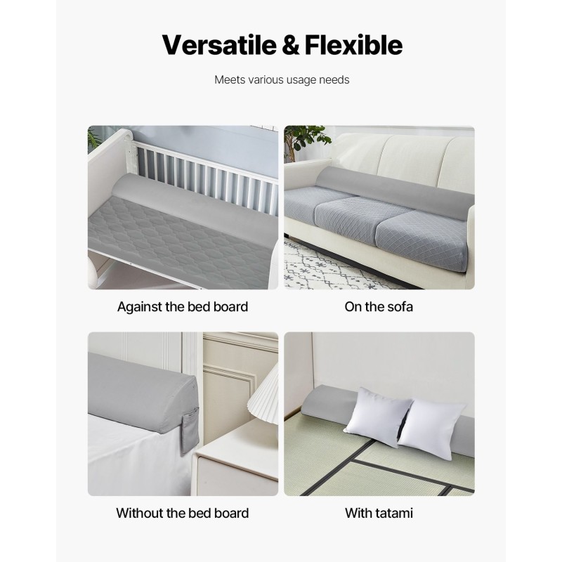 Sängynpäätytyyny 25D-vaahto 1930x200x152 mm harmaa sivutaskulla liukumaton pohja