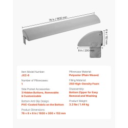 Sängynpäätytyyny 25D-vaahto 1930x200x152 mm harmaa sivutaskulla liukumaton pohja