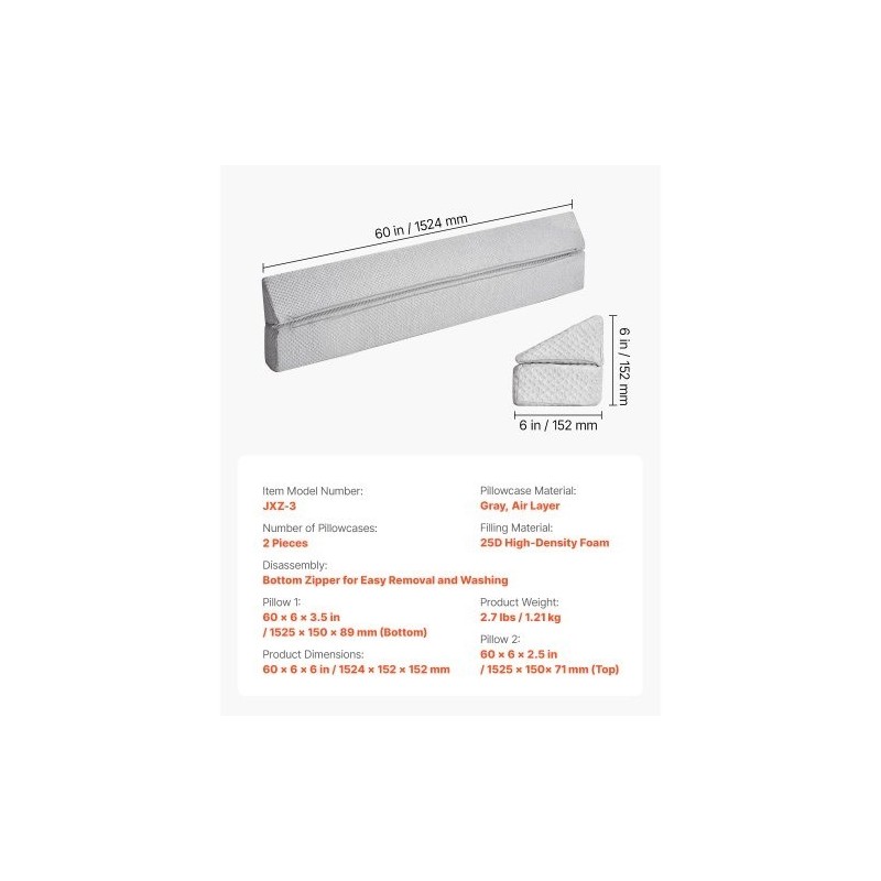 Kiilatyyny sängynpään raon täyttöön 25D-vaahto 2 kpl harmaa