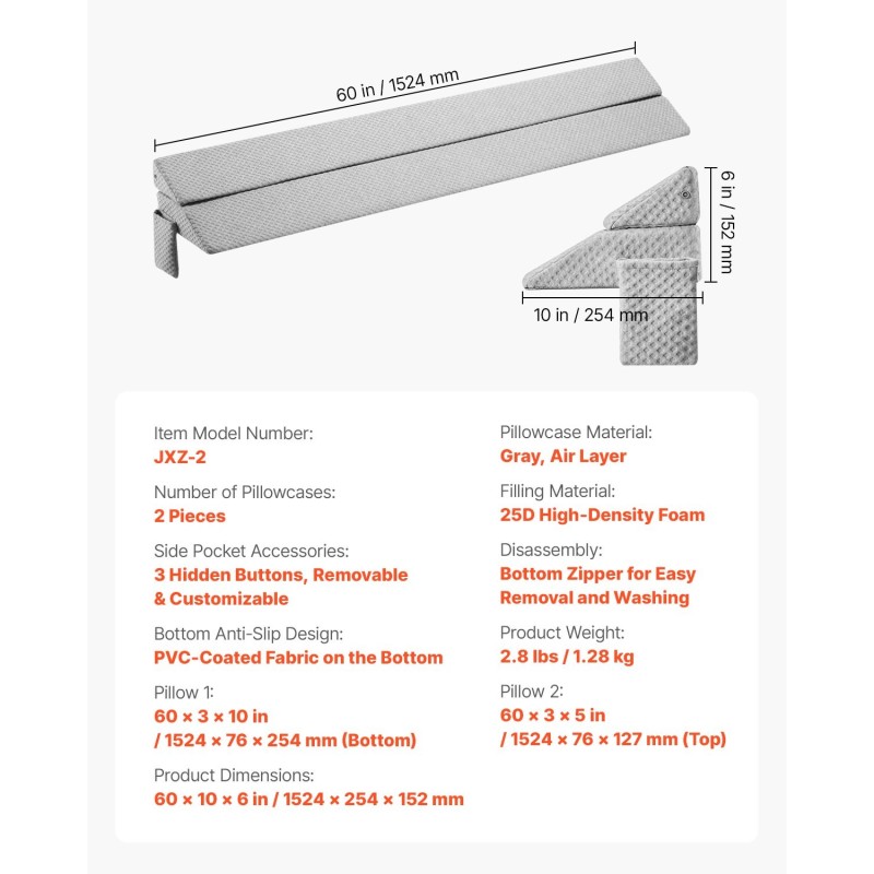 Sängyn raon täyttötyyny 25D korkeatiheyksinen vaahto 0–178 mm 2 kpl harmaa liukuestopohjalla