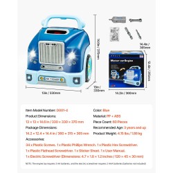 Interaktiivinen moottorilelu kuorma-auton korjaussetti 60 osaa PP ABS sininen