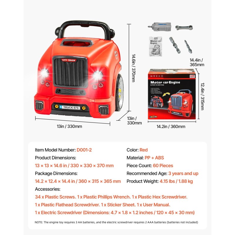 Kuorma-auton interaktiivinen moottorilelusetti 60 osaa muovia punainen 3 vuotta täyttäneille