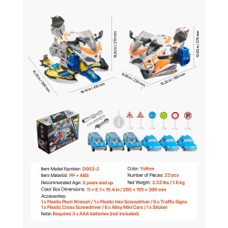 Moottoripyörälelu kuusitoiminen ABS ja PP-muovinen avattava kaksi kilparataa keltainen