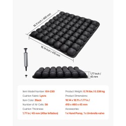 Ilmatäytteinen istuintyyny Lycra-päällisellä ja TPU-rakenteella 56 ilmakennolla käsipumpulla