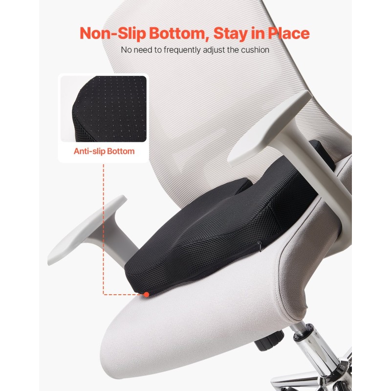 Istuintyyny U-muotoisella aukolla muistivaahdosta polyesteripäällisellä musta autoon ja toimistoon