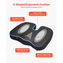 Istuintyyny muistivaahdolla ja viilentävällä geelillä U-muotoisella lovella irrotettavalla polyesteripäällisellä musta