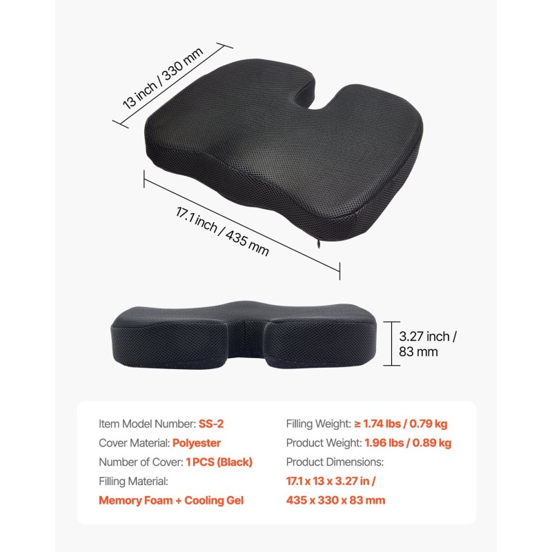 Istuintyyny muistivaahdolla ja viilentävällä geelillä U-muotoisella lovella irrotettavalla polyesteripäällisellä musta