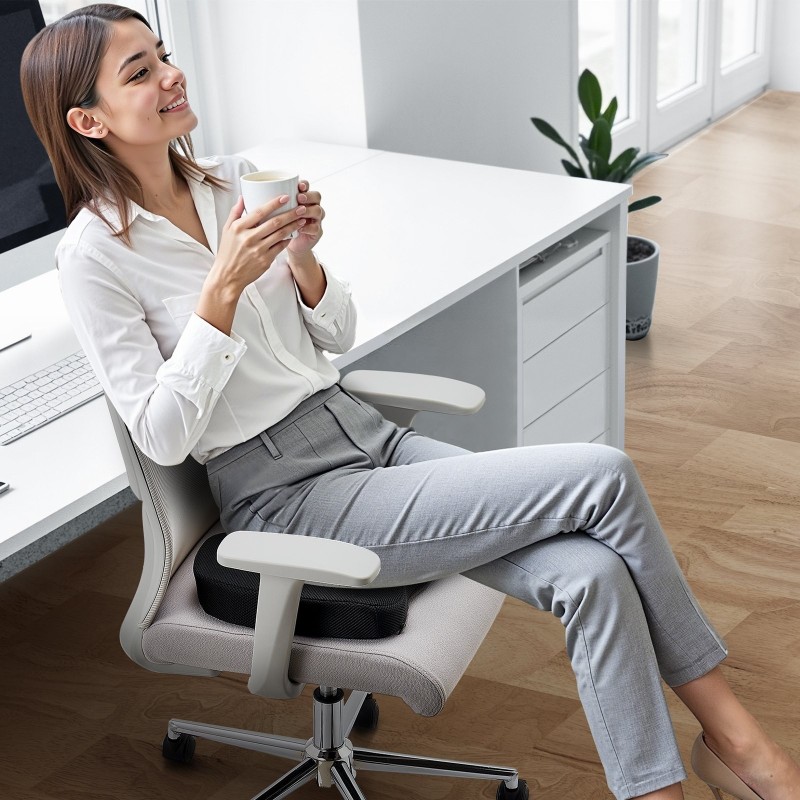 Istuintyyny muistivaahdolla ja viilentävällä geelillä U-muotoisella lovella irrotettavalla polyesteripäällisellä musta