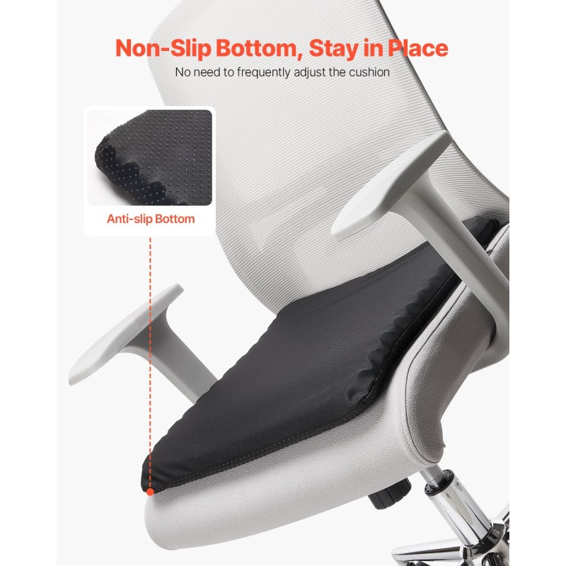 Istuintyyny geelitäytteellä hunajakennorakenteella 43×46×3,5 cm irrotettava polyesteripäällinen musta