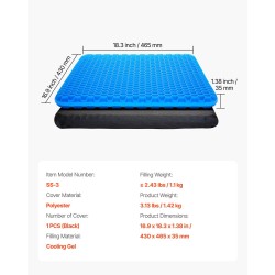 Istuintyyny geelitäytteellä hunajakennorakenteella 43×46×3,5 cm irrotettava polyesteripäällinen musta