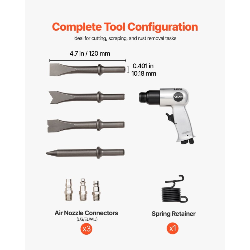 Paineilmavasara kompakti 40 mm iskunpituus 4500 BPM 4 talttaa ruosteenpoistoneulain ergonominen kahva