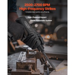 Paineilmakäyttöinen pistoolimallinen meisselivasara seitsemänkymmenen millimetrin iskunpituus neljä meisseliä mukana