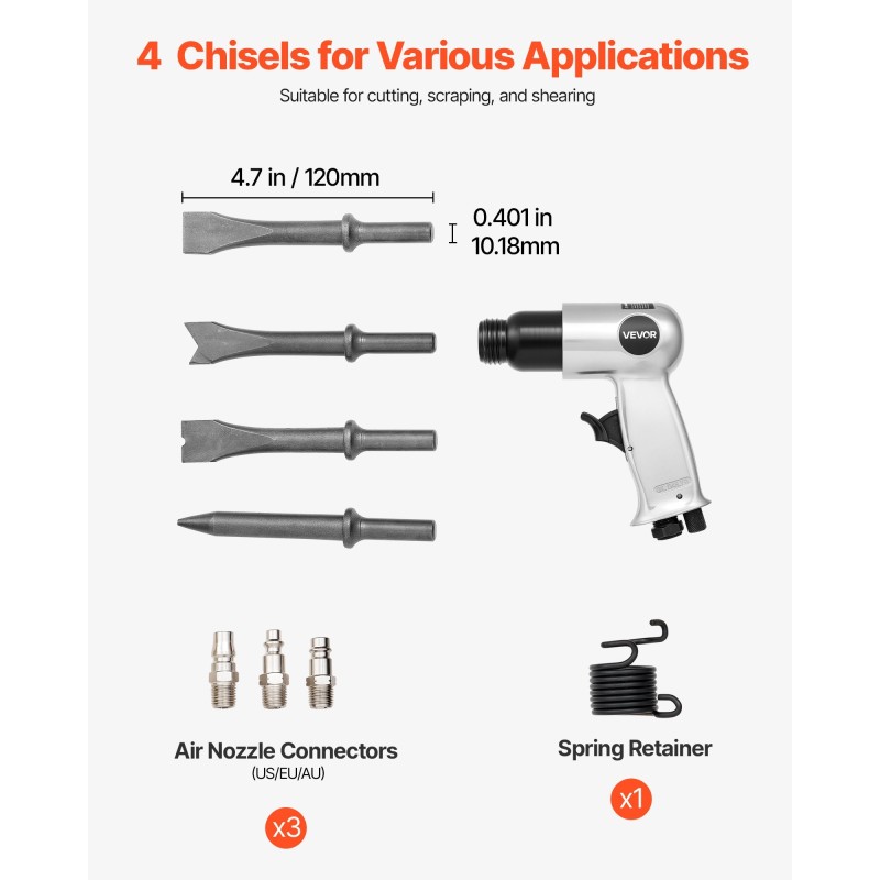 Paineilmakinuskivasara 40 mm iskunpituus 4500 iskua minuutissa mukana 4 meisseliä 120 mm