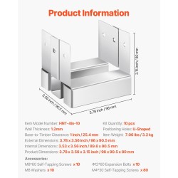 Pylväsjalusta puupylväälle sinkitty hiiliteräs kymmenen kappaletta sisämitat 89,6x90,5 mm